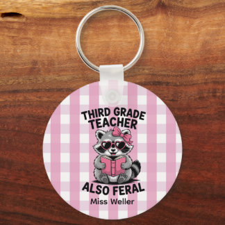 Personalized 3rd Grade Teacher Cute Feral Raccoon  Schlüsselanhänger
