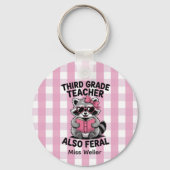 Personalized 3rd Grade Teacher Cute Feral Raccoon  Schlüsselanhänger (Rückseite)