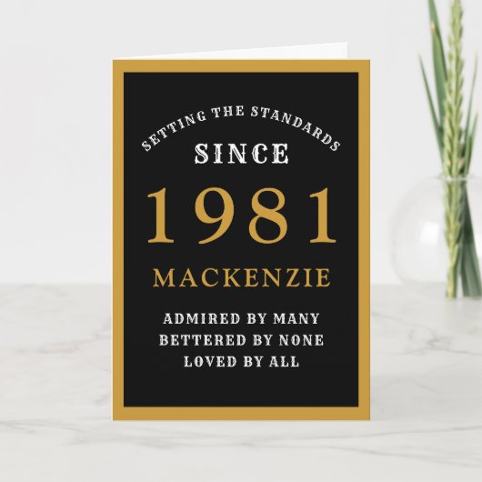 Personalized 40th Birthday 1981 Black Gold Chic Karte (Vorderseite)