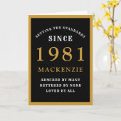 Personalized 40th Birthday 1981 Black Gold Chic Karte (Gelbe Blume)