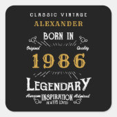 Personalized 40th Birthday Add Name 1986 Legend Quadratischer Aufkleber (Vorderseite)