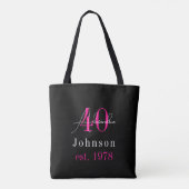 Personalized 40th Birthday Black Hot Pink Tasche (Rückseite)