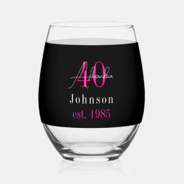 Personalized 40th Birthday Black Hot Pink Weinglas Ohne Stiel