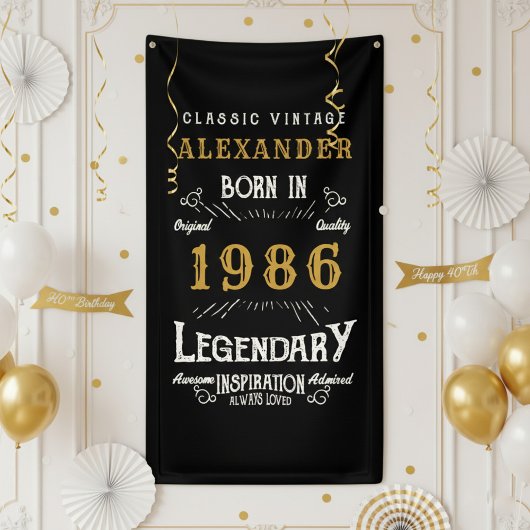 Personalized 40th Birthday Born 1986 Retro Party Banner