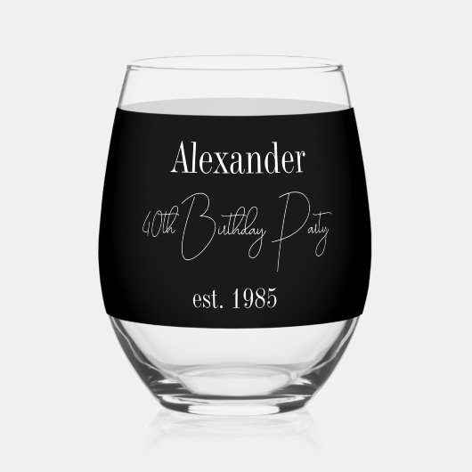 Personalized 40th Birthday Cheers Beers Black Gold Weinglas Ohne Stiel (Rückseite)