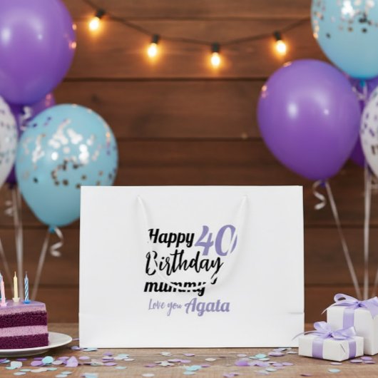 Personalized 40th Birthday Gift Bag - Custom Name Große Geschenktüte