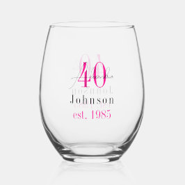 Personalized 40th Birthday Hot Pink Typography Weinglas Ohne Stiel