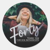 Personalized 40th Birthday Photo Forty Silver Runder Aufkleber (Vorderseite)