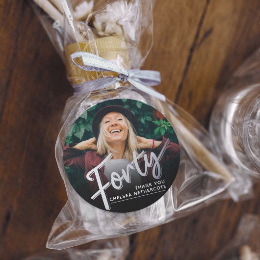 Personalized 40th Birthday Photo Forty Silver Runder Aufkleber