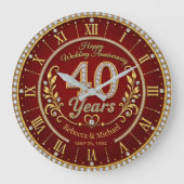 Personalized 40th Wedding Anniversary Große Wanduhr (Vorderseite)