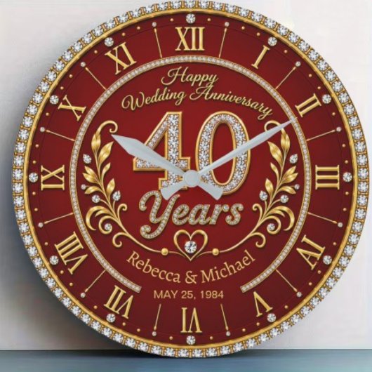 Personalized 40th Wedding Anniversary Große Wanduhr