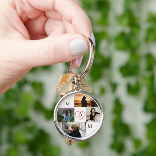 Personalized 4-Photo Collage Mom Monogram Schlüsselanhänger (Hand)