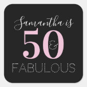 Personalized 50 and fabulous Black Pink Birthday Quadratischer Aufkleber (Vorderseite)