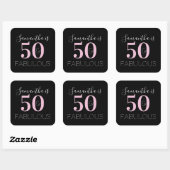 Personalized 50 and fabulous Black Pink Birthday Quadratischer Aufkleber (Blatt)