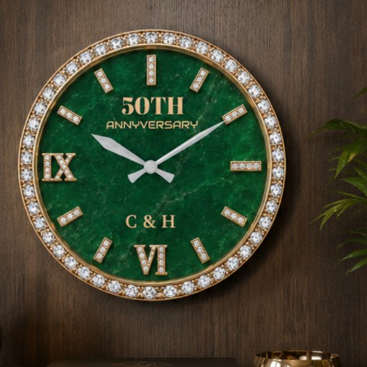 Personalized 50th Anniversary Emerald Marble Große Wanduhr