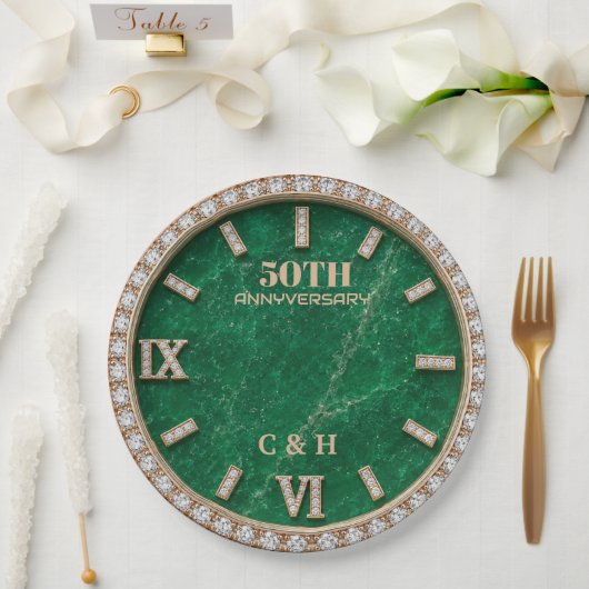 Personalized 50th Anniversary Emerald Marble Pappteller (Hochzeit)