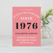 Personalized 50th Birthday 1976 Add Your Name Pink Einladung (Stehend Vorderseite)