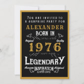 Personalized 50th Birthday 1976 Black Gold Legend Einladung (Vorderseite)