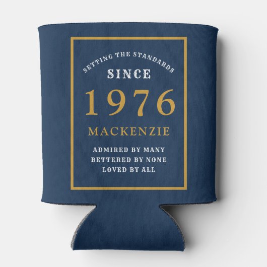 Personalized 50th Birthday 1976 Elegant Blue Gold Dosenkühler (Rückseite)