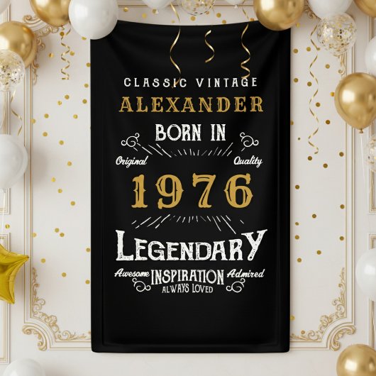 Personalized 50th Birthday Born 1976 Retro Party Banner