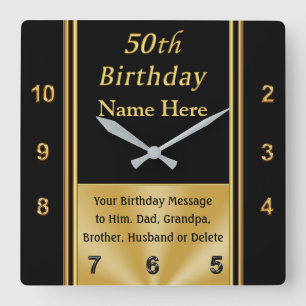Personalized, 50th Birthday Presents for Him Quadratische Wanduhr