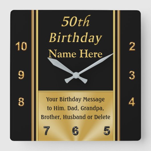 Personalized, 50th Birthday Presents for Him Quadratische Wanduhr (Vorderseite)
