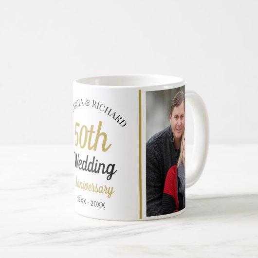 Personalized 50th Gold Anniversary 2 Photo Collage Kaffeetasse (VorderseiteRechts)