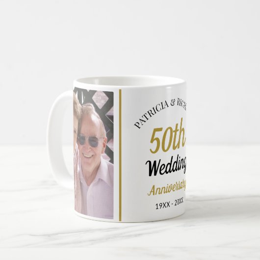 Personalized 50th Gold Anniversary 2 Photo Collage Kaffeetasse (Vorderseite Links)