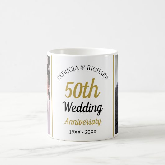 Personalized 50th Gold Anniversary 2 Photo Collage Kaffeetasse (Mittel)