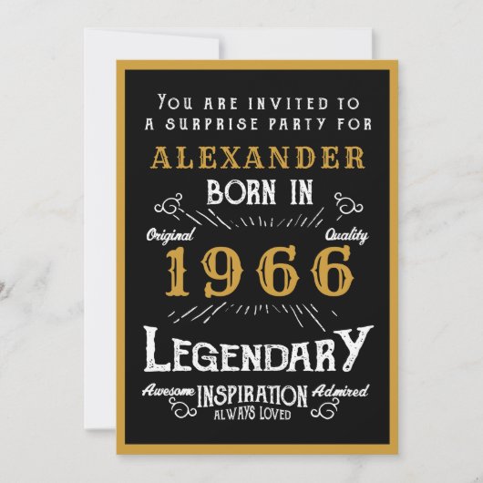Personalized 60th Birthday 1966 Black Gold Legend Einladung (Vorderseite)