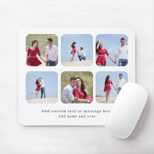 Personalized 6 Photo Collage with Custom Text Mousepad (Mit Mouse)