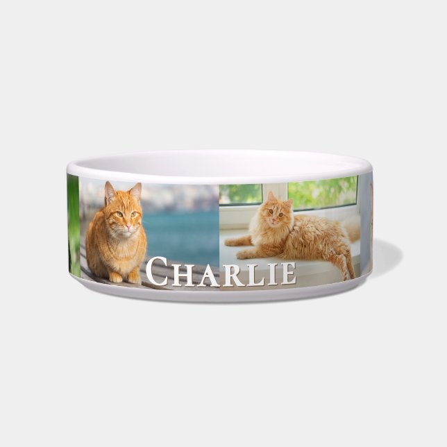 Personalized 6 Photo Pet Name Collage Ceramic Cat Napf (Vorderseite)