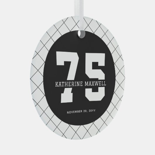 Personalized 75th Birthday Modern and Elegant Ornament Aus Glas (Vorderseite Rechts)
