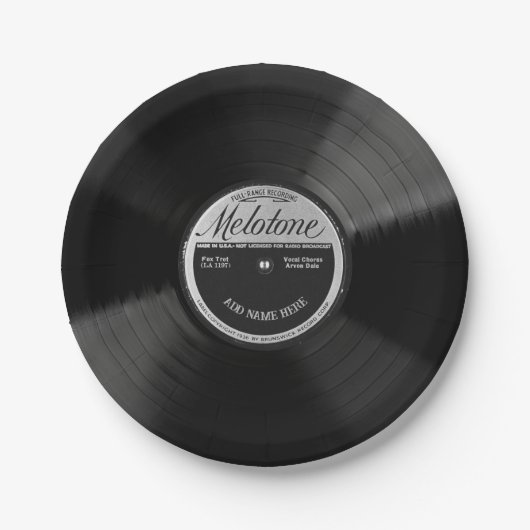 Personalized 78 Vinyl Record Design Paper Plates Pappteller (Vorderseite)