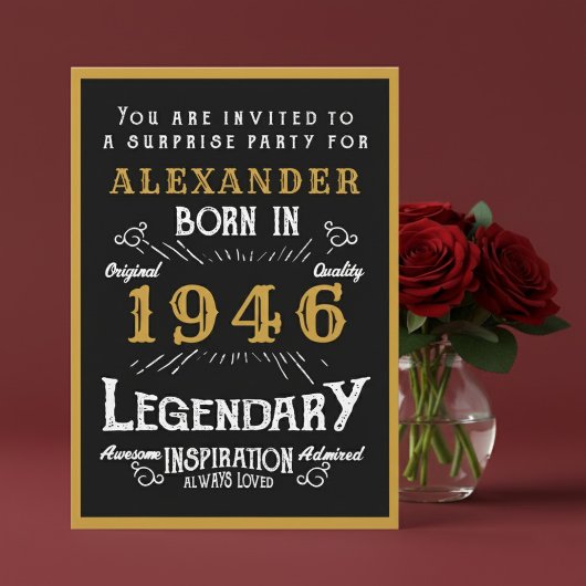 Personalized 80th Birthday 1946 Black Gold Legend Einladung