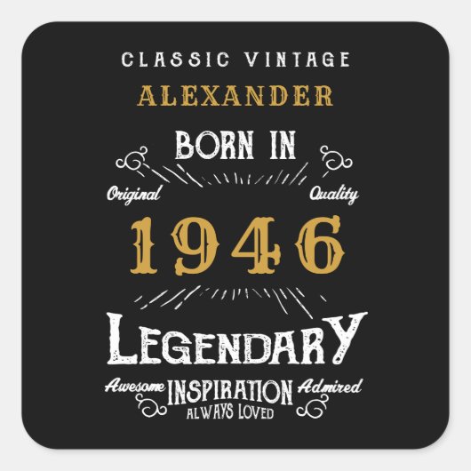 Personalized 80th Birthday Add Name 1946 Legend Quadratischer Aufkleber (Vorderseite)