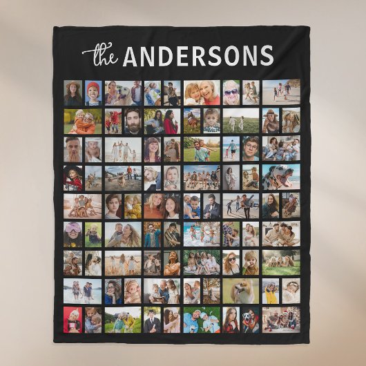 Personalized 81 Photo Collage Black Fleecedecke
