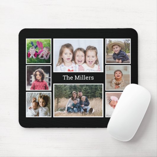 Personalized 8 Foto Family Name Black Mousepad (Mit Mouse)
