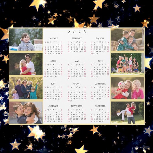 Personalized 8 Photo Collage 2026 Family Calendar Magnetkarte
