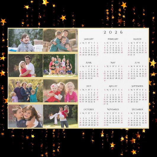 Personalized 8 Photo Collage Family 2026 Calendar Magnetkarte