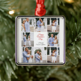 Personalized 8 Photo Collage Valentine's Day Metal Ornament Aus Metall