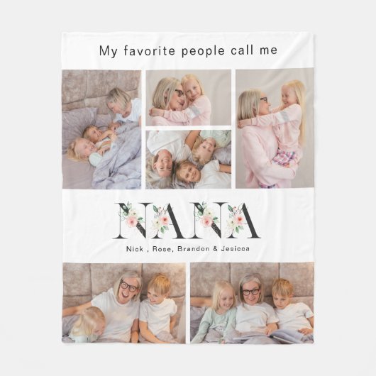 Personalized 8 Photo Floral Alphabet Nana Fleecedecke (Vorderseite)