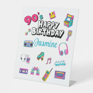 Personalized 90’s Themed Happy Birthday Table Sign Sockelschild