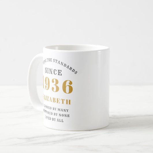 Personalized 90th Birthday 1936 Add Name Elegant Kaffeetasse (Vorderseite Links)
