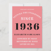 Personalized 90th Birthday 1936 Add Your Name Pink Einladung (Vorderseite)