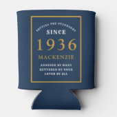 Personalized 90th Birthday 1936 Elegant Blue Gold Dosenkühler (Rückseite)