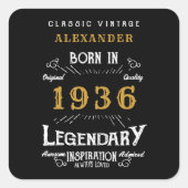Personalized 90th Birthday Add Name 1936 Legend Quadratischer Aufkleber (Vorderseite)
