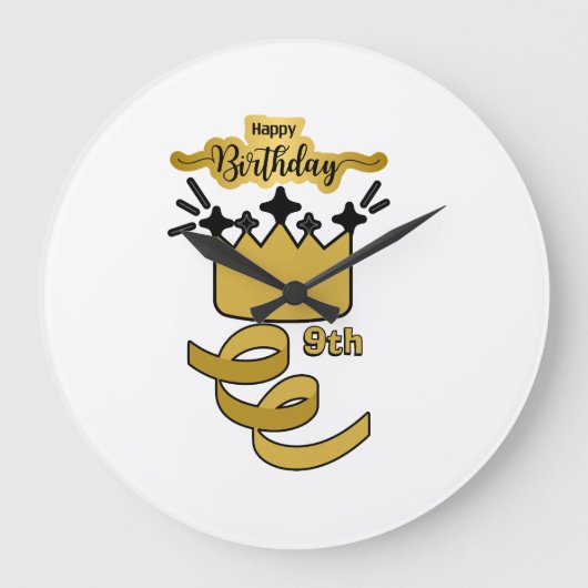 Personalized 9th Birthday King Crown Design Große Wanduhr (Vorderseite)