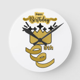 Personalized 9th Birthday King Crown Design Runde Wanduhr