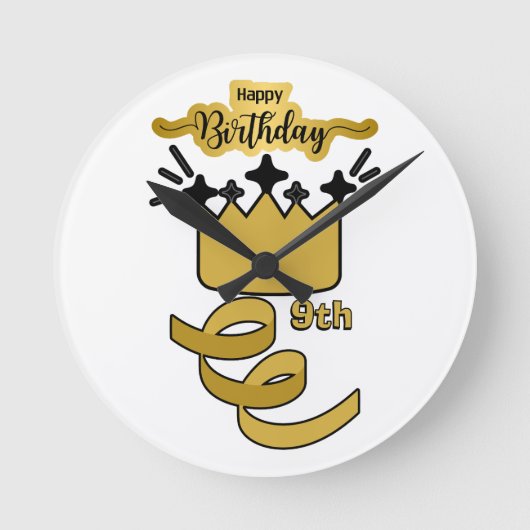 Personalized 9th Birthday King Crown Design Runde Wanduhr (Vorderseite)